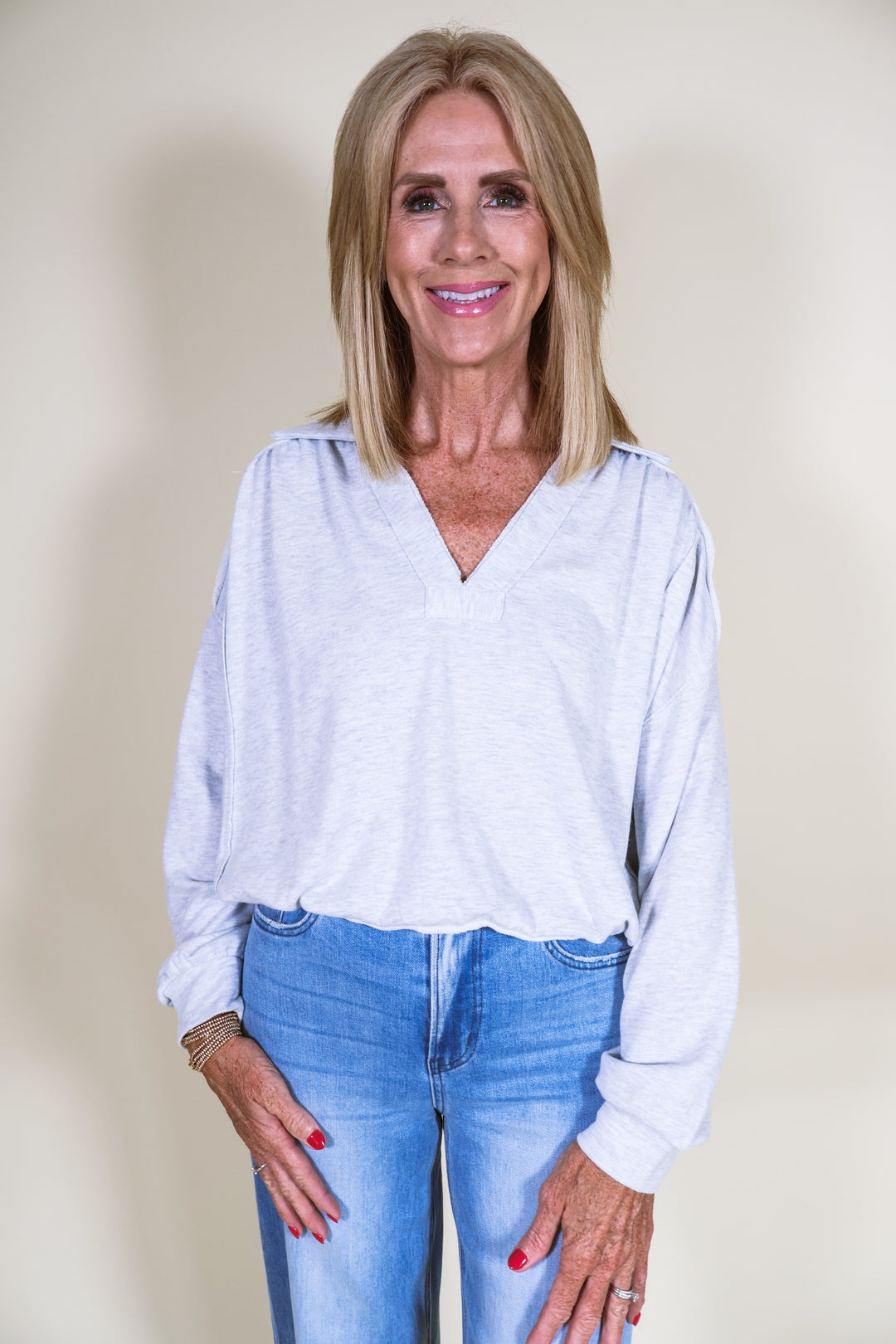 Lived In Look Top - Heather Grey