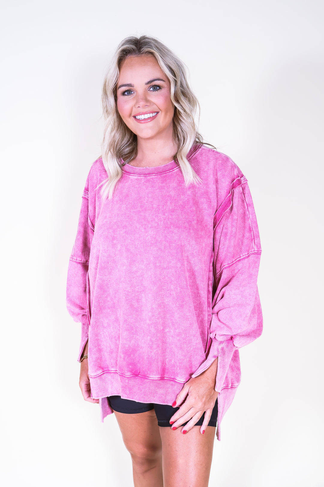 Acid Wash Exposed Seam Sweatshirt - Ash Pink