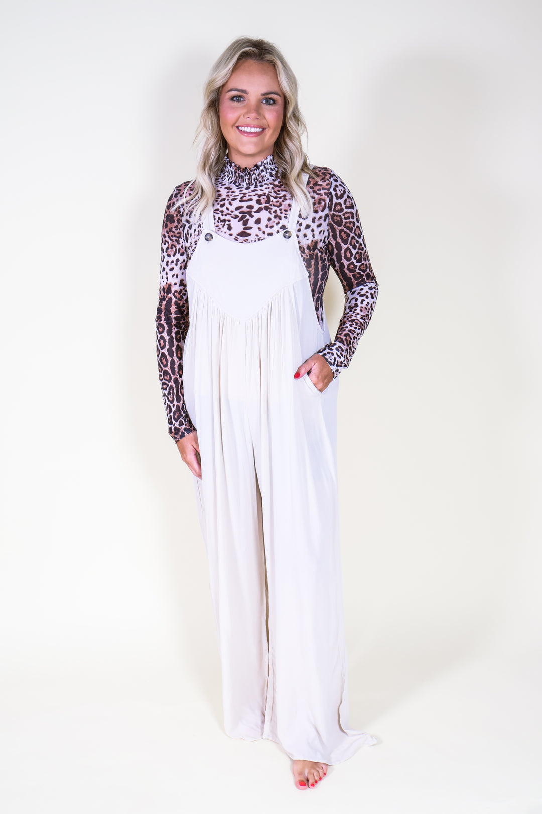 The Layla Overalls – Woven Rayon Crepe - Sand Beige