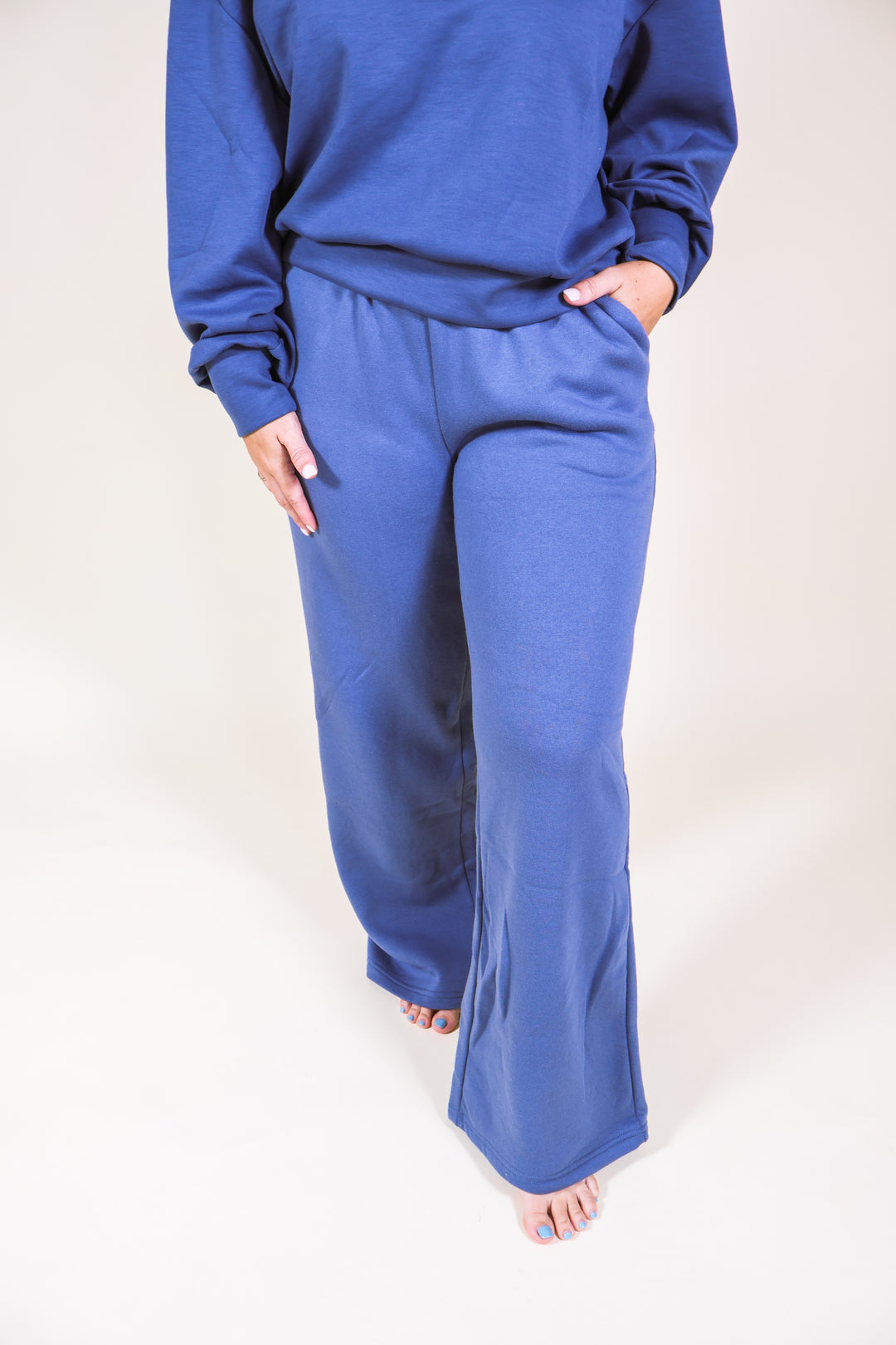 Fleece Pants With Pockets - Dusty Blue