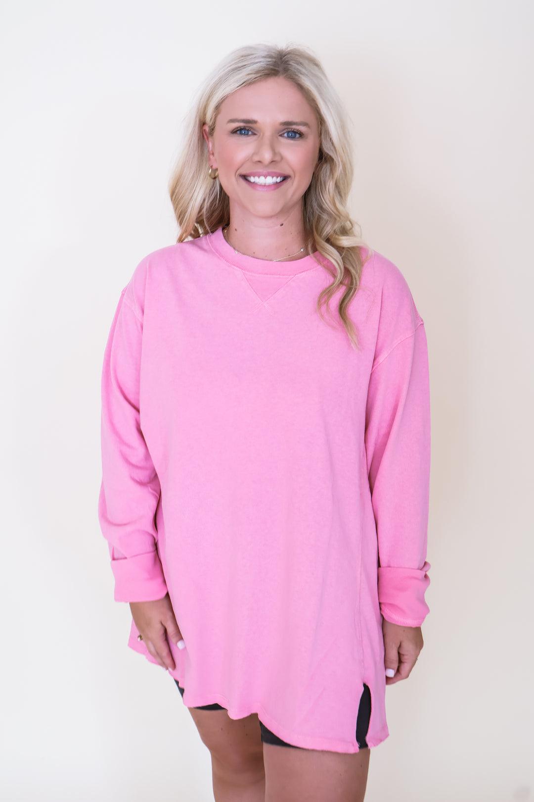 Everyday Ease Mineral Wash Long Sleeve Tee - Pink