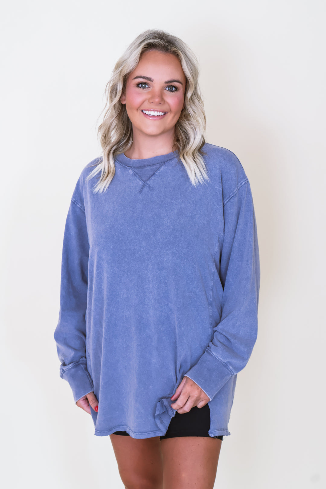 Everyday Ease Mineral Wash Long Sleeve Tee - Navy
