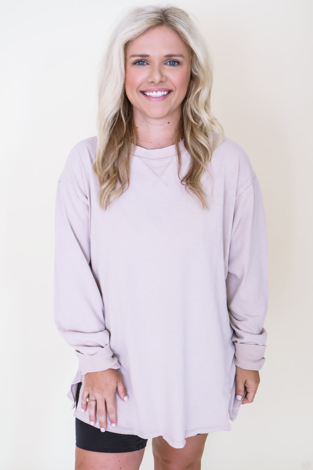 Everyday Ease Mineral Wash Long Sleeve Tee - Taupe
