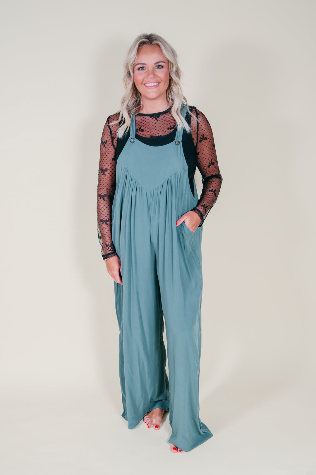The Layla Overalls – Woven Rayon Crepe - Ash Jade