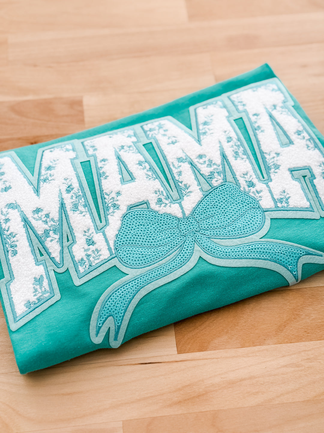 Mama Floral Patch Tee - Turquiose
