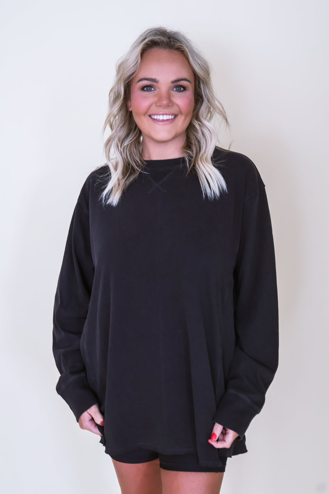 Everyday Ease Mineral Wash Long Sleeve Tee - Black
