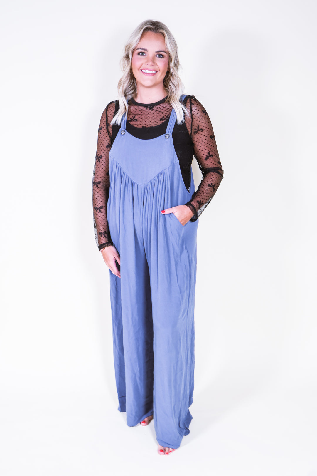 The Layla Overalls – Woven Rayon Crepe - Dusty Blue