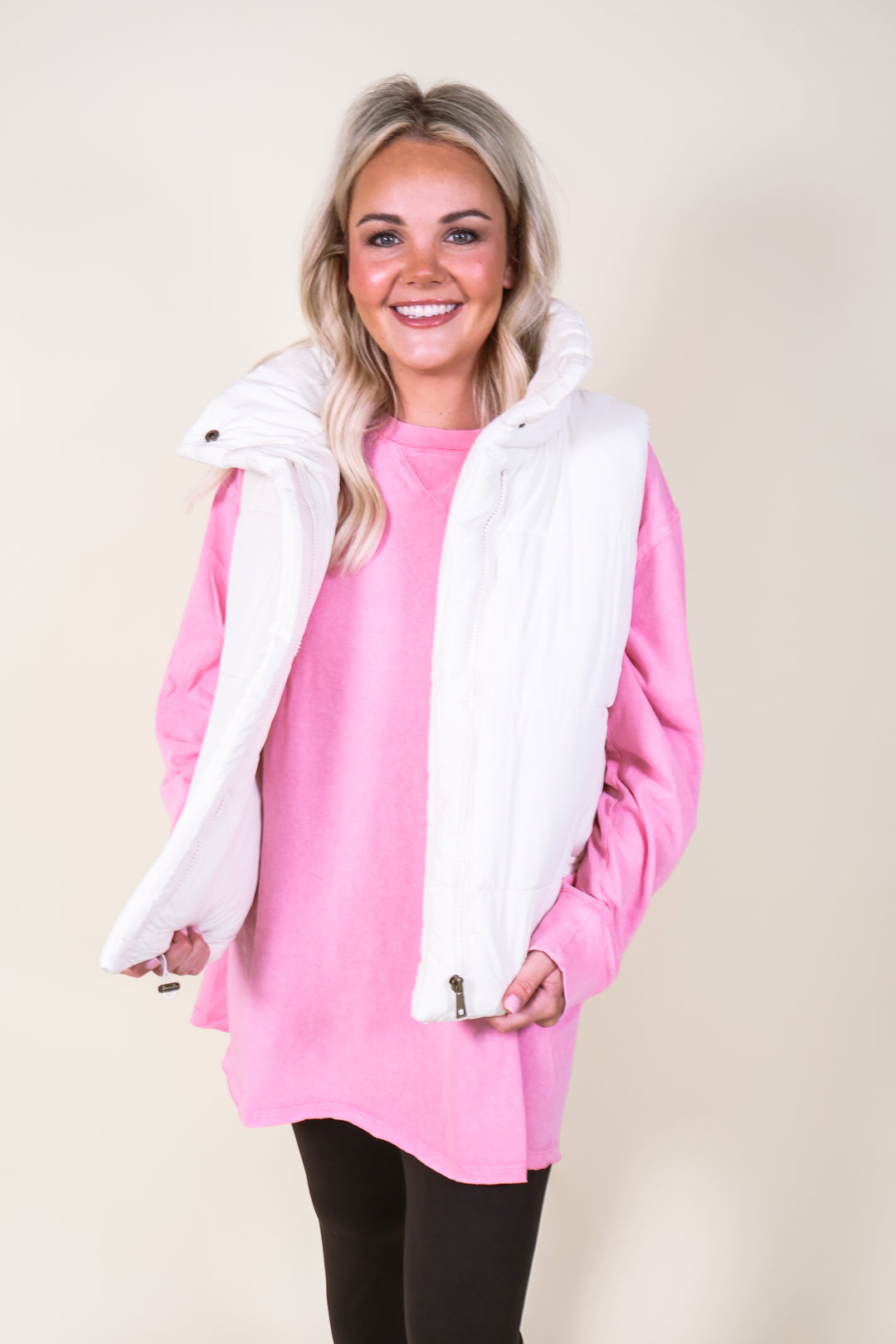 High Neck Puffer Vest - Cream