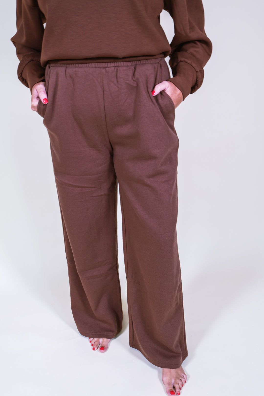Fleece Pants With Pockets - Brown