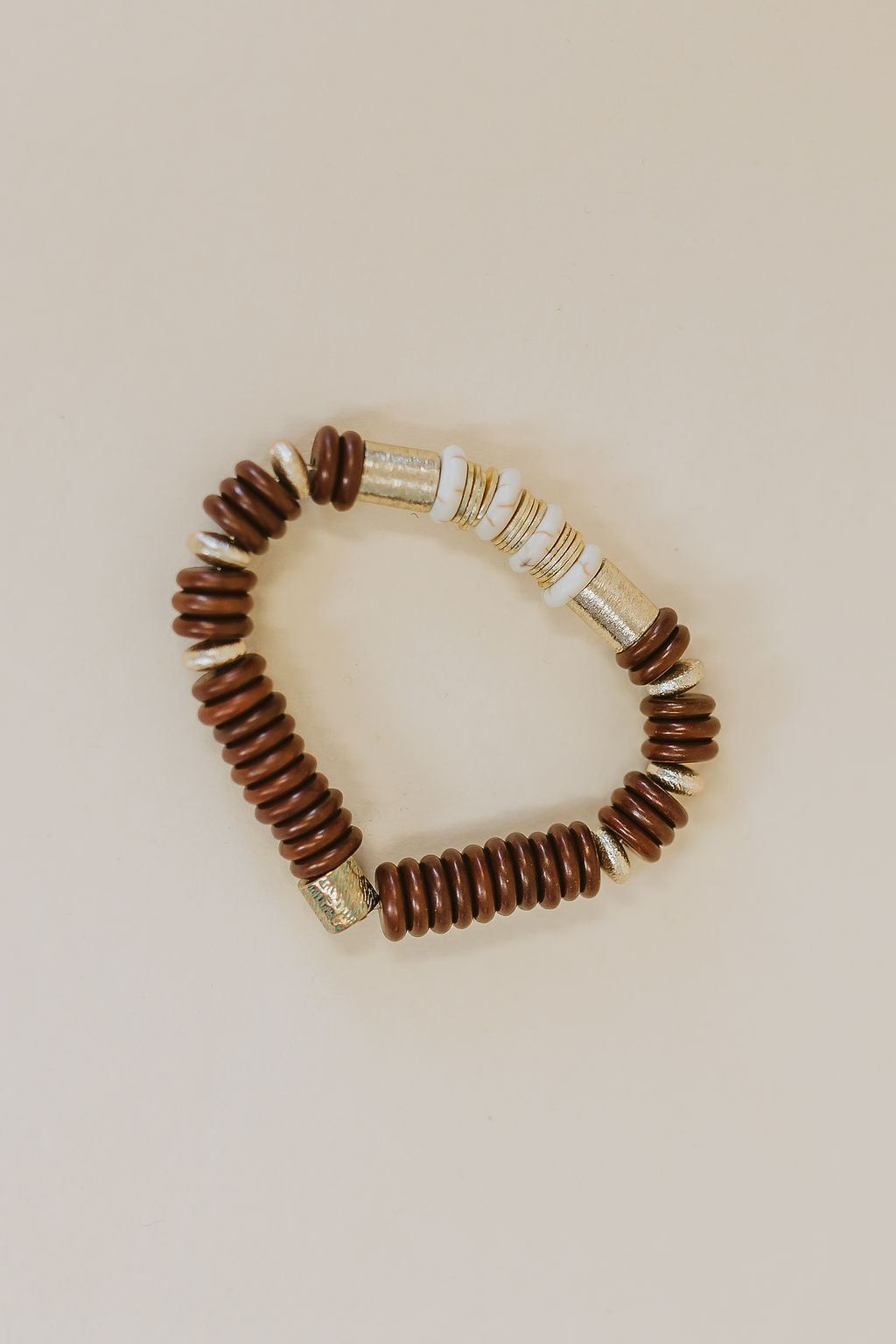 Magnesite Gold Barrel Bracelet - Brown