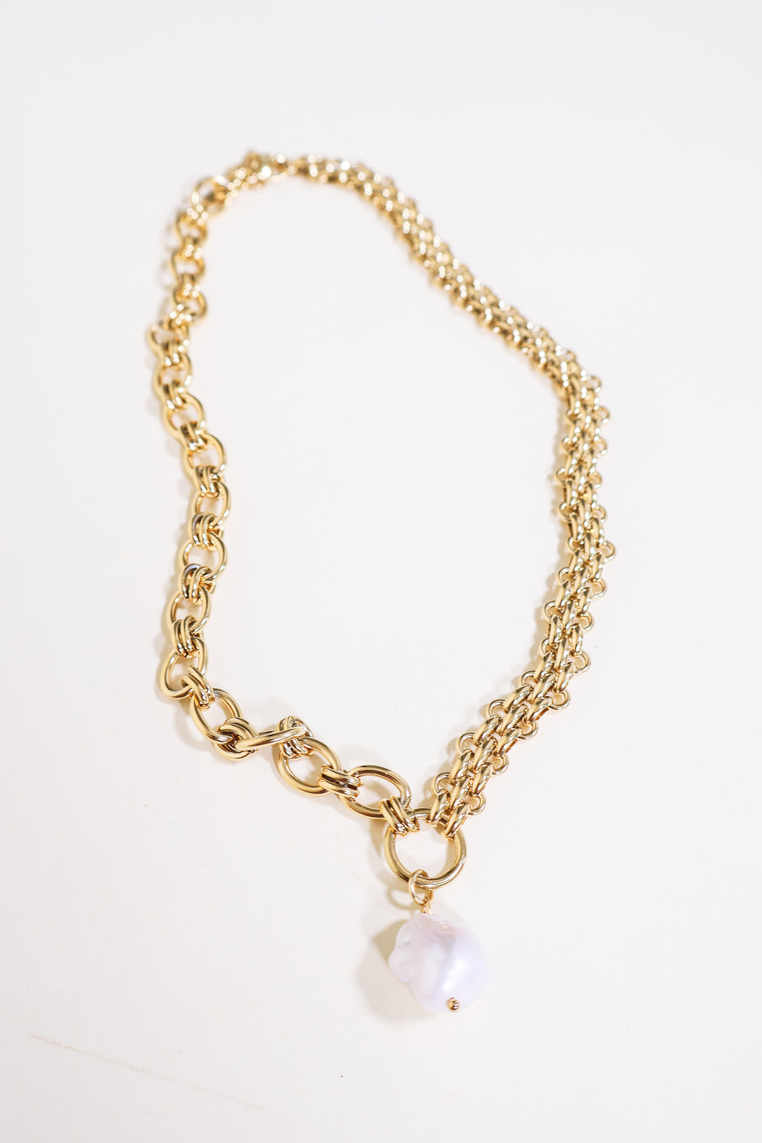 Spliced Chain Pearl Necklace - Gold