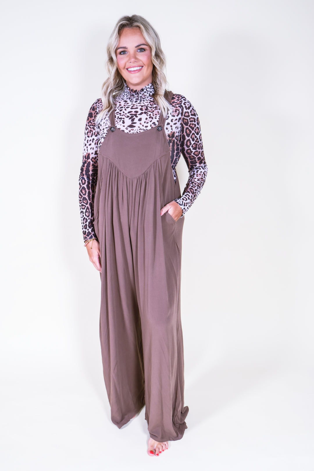The Layla Overalls – Woven Rayon Crepe - Mocha
