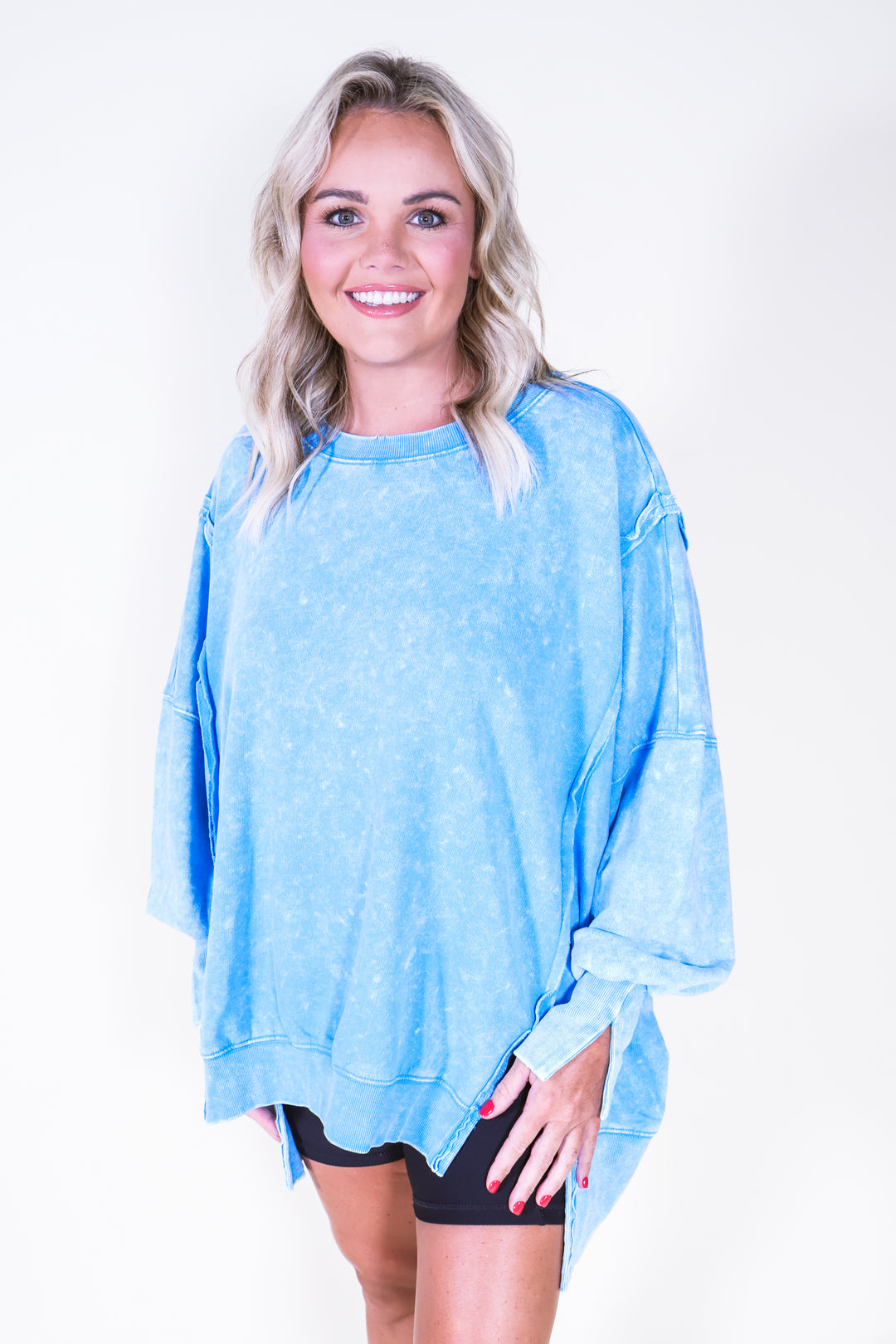 Acid Wash Exposed Seam Sweatshirt - Deep Sky