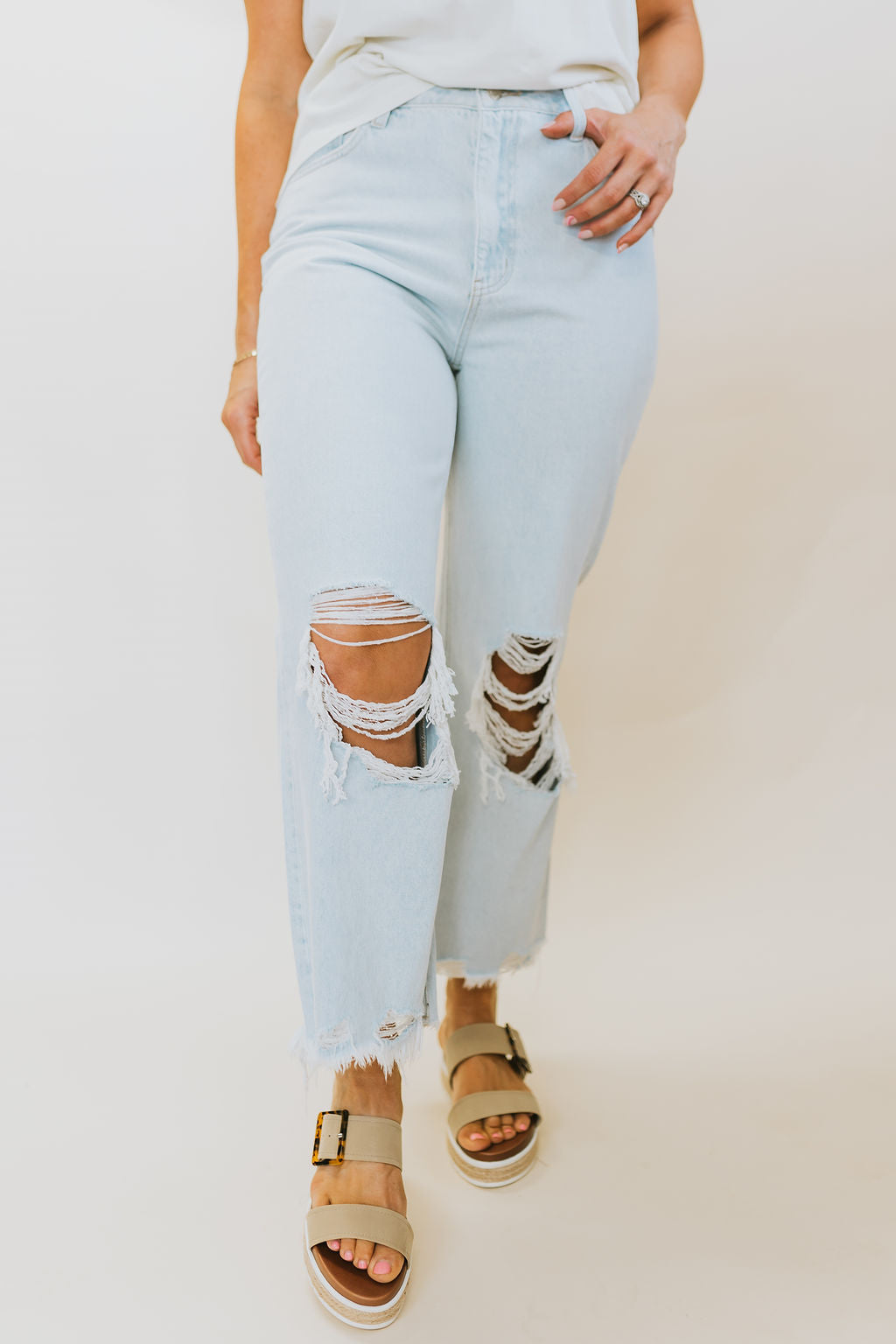 VERVET 90's Vintage Crop Flare JEANS - Light Wash