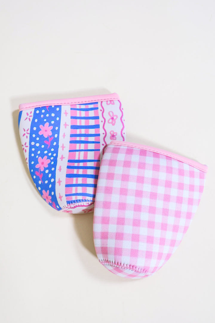 Iced Coffee Medium Drink Sleeve - Pink Plaid