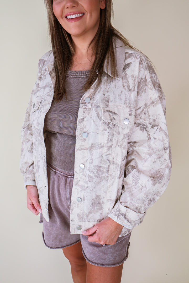 Oversized Camo Button Front Jacket