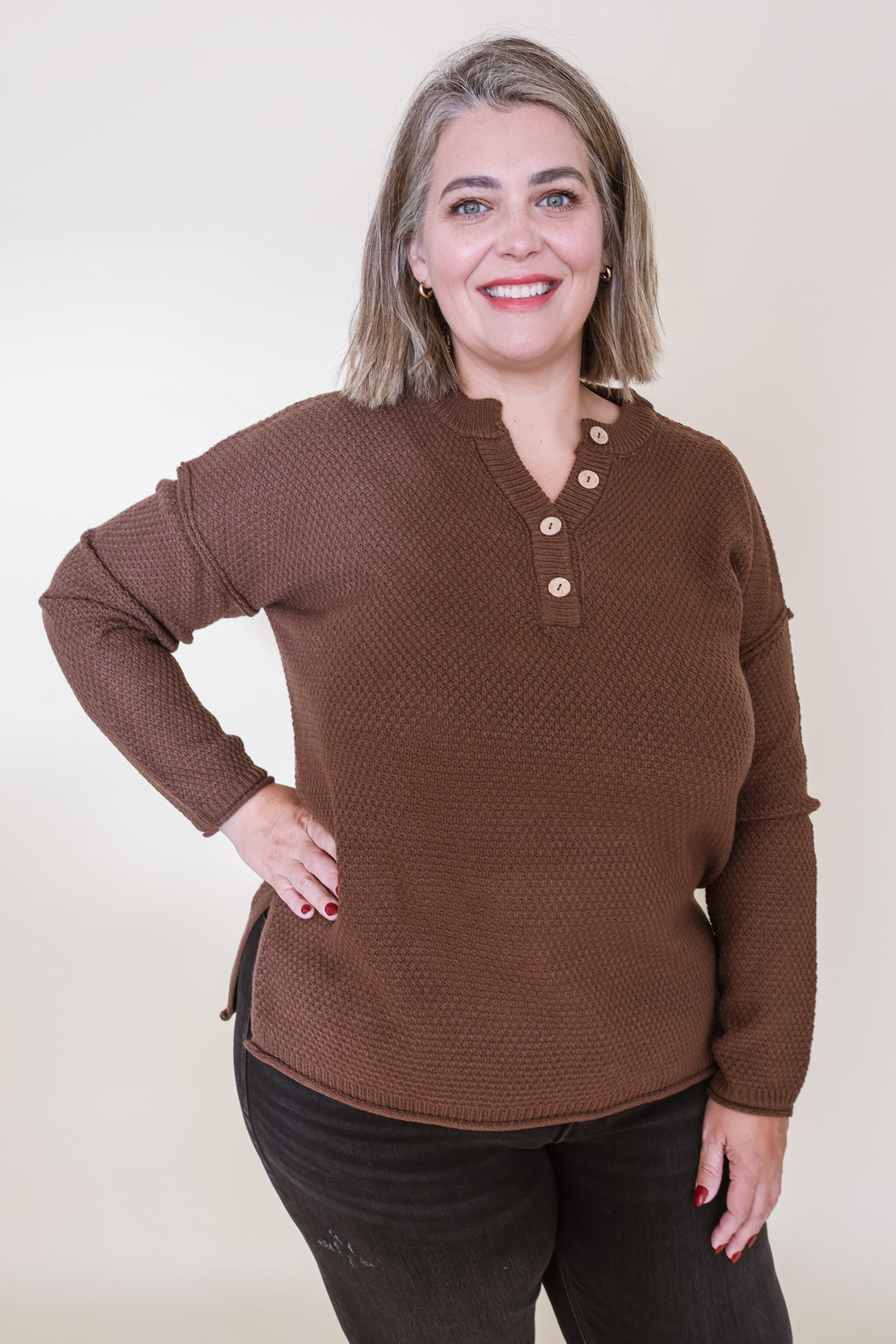 Harper Henley Sweater - Brown