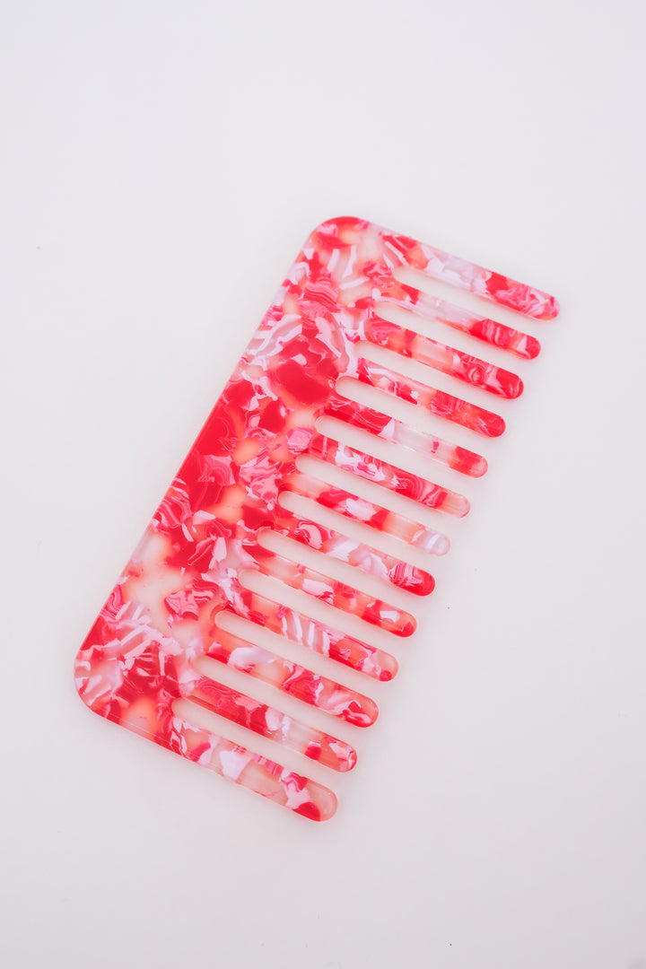 Marble Acrylic Straight Hair Comb - Pink/Red