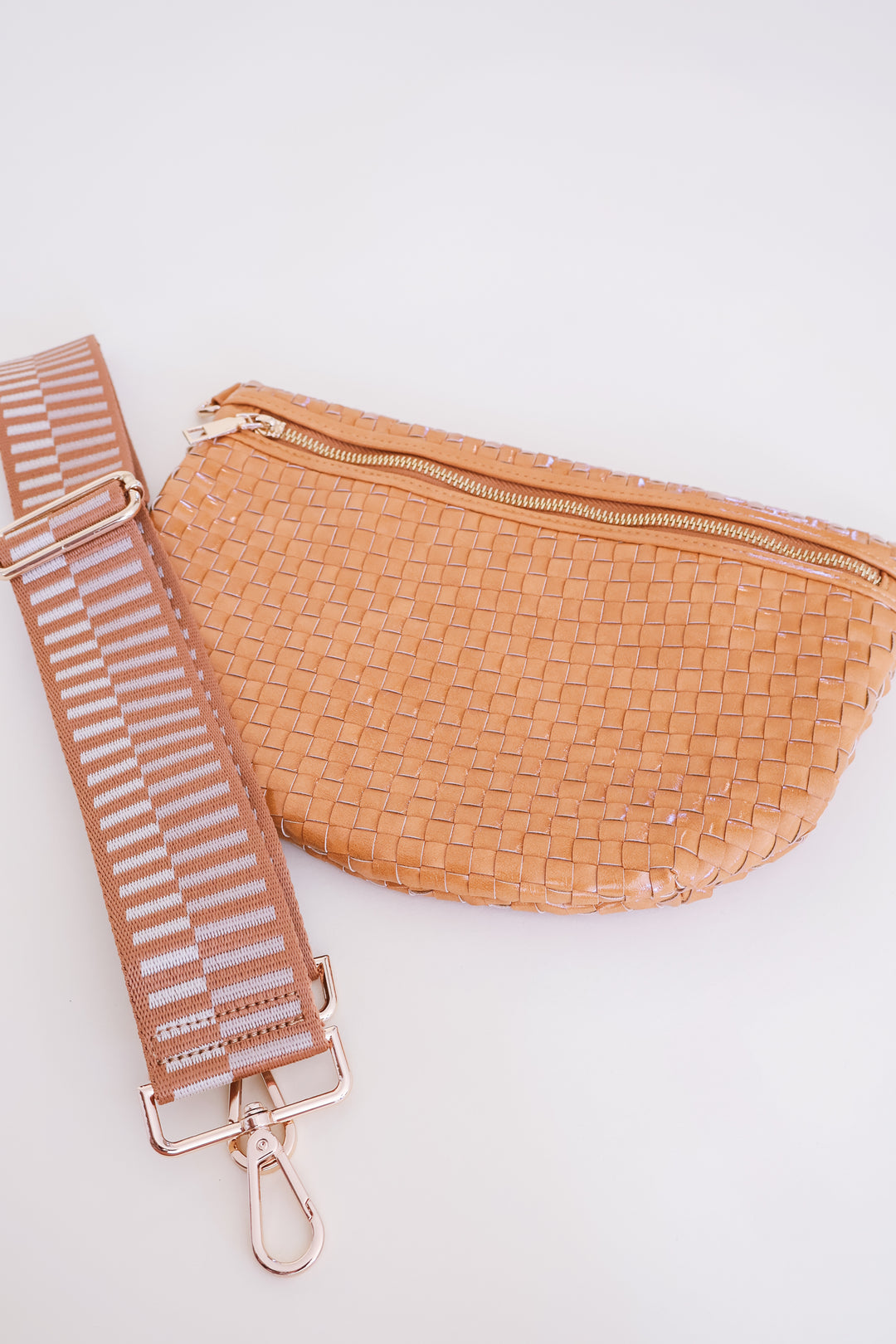 Luxe Woven Crossbody Bag - Brown
