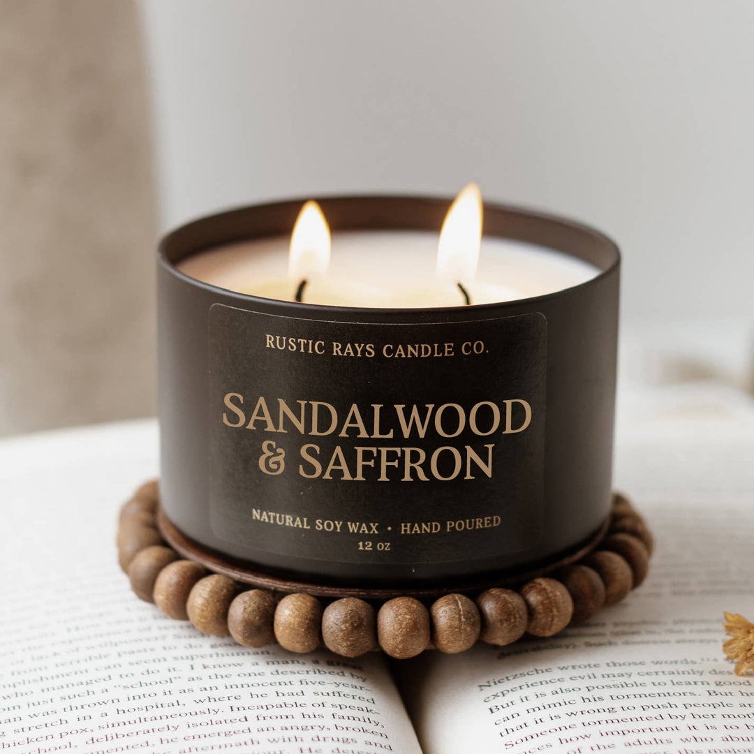 Sandalwood & Saffron 12 oz Soy Candle - Home Decor & Gifts