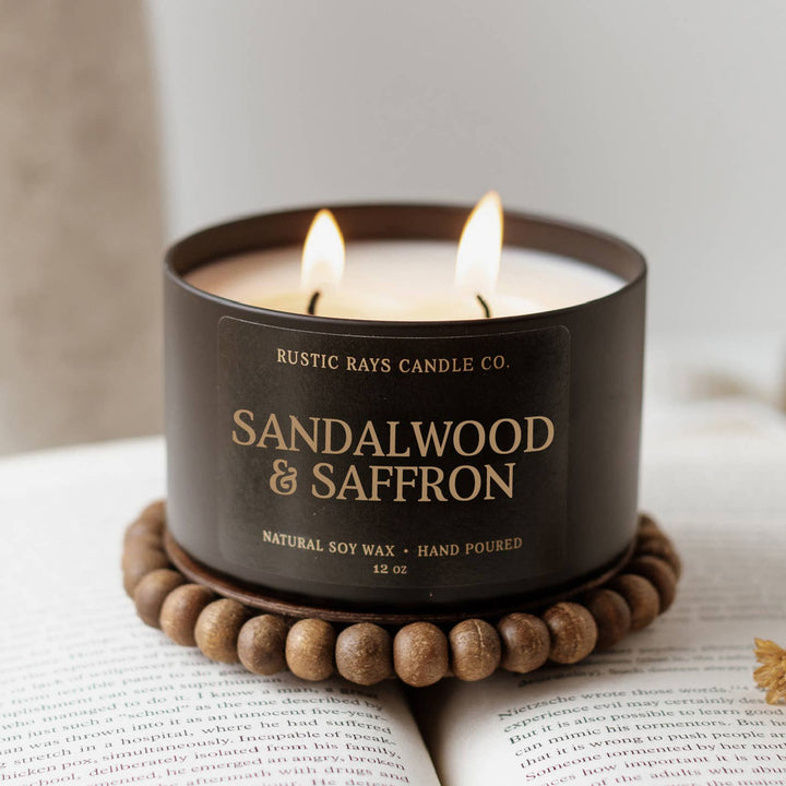 Sandalwood & Saffron 12 oz Soy Candle - Home Decor & Gifts