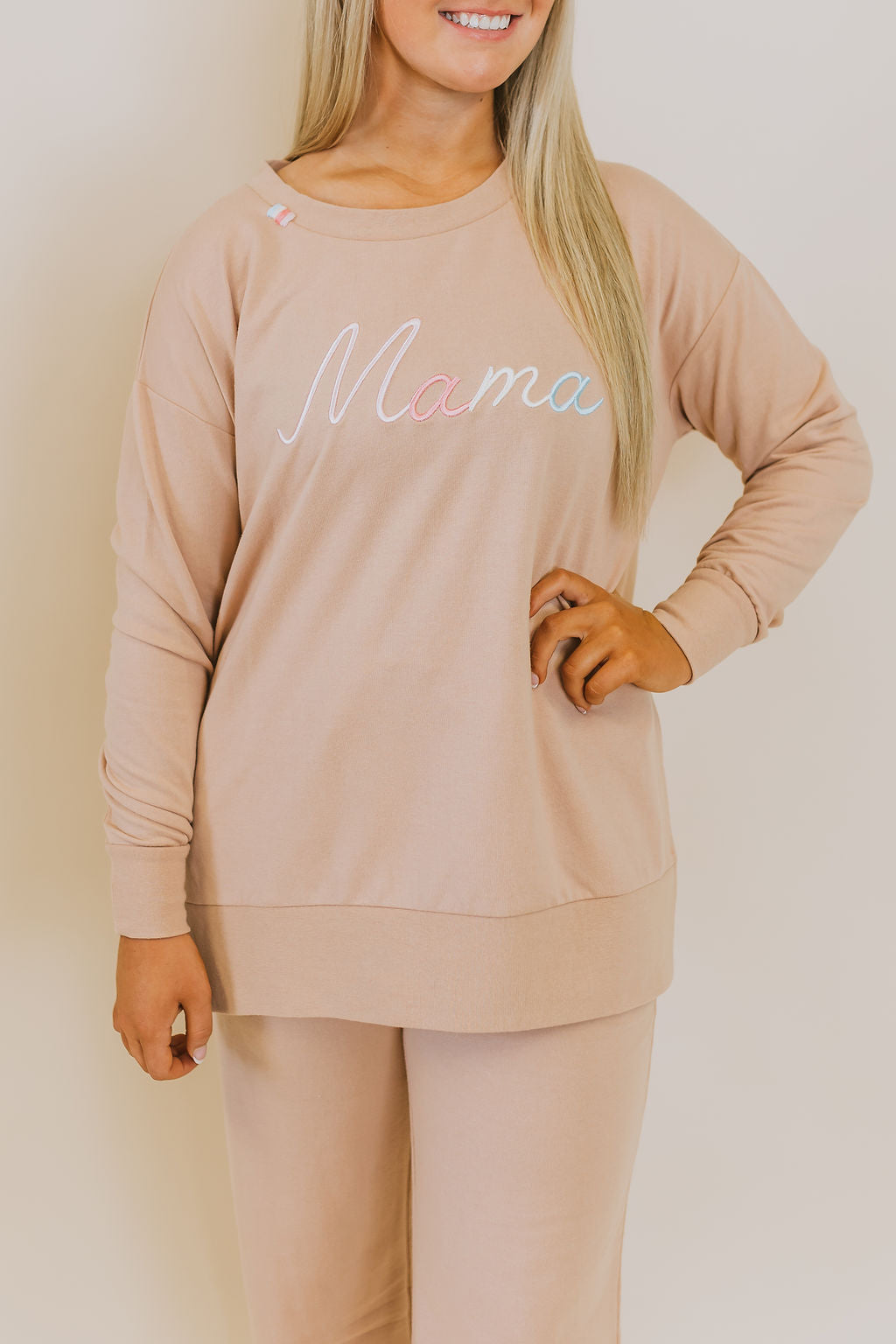 Mama 3D Embroidery Sweatshirt - Taupe