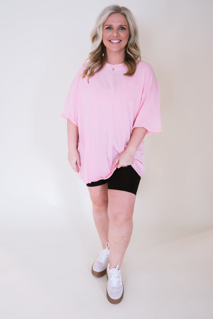 Acid Wash Oversized Boyfriend Tee - Pink
