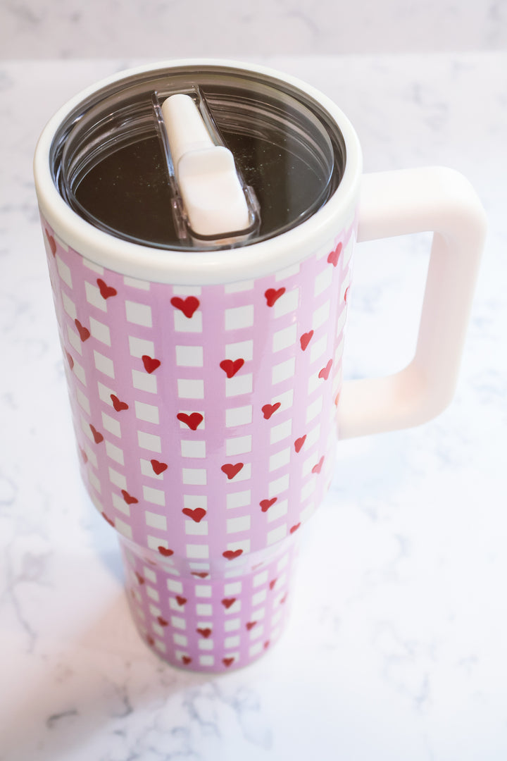 40oz STAINLESS STEEL TUMBLER - Heart Plaid