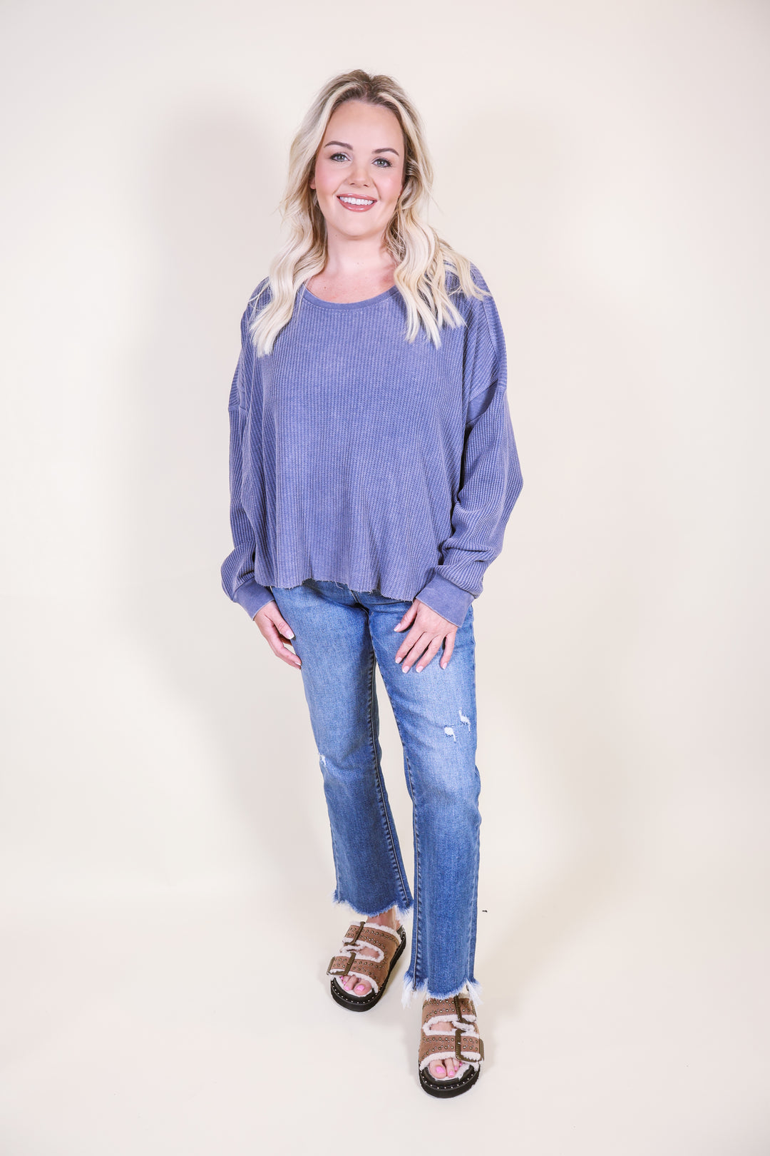 Collins Chic Open Back Textured Knit Top - Dusty Navy