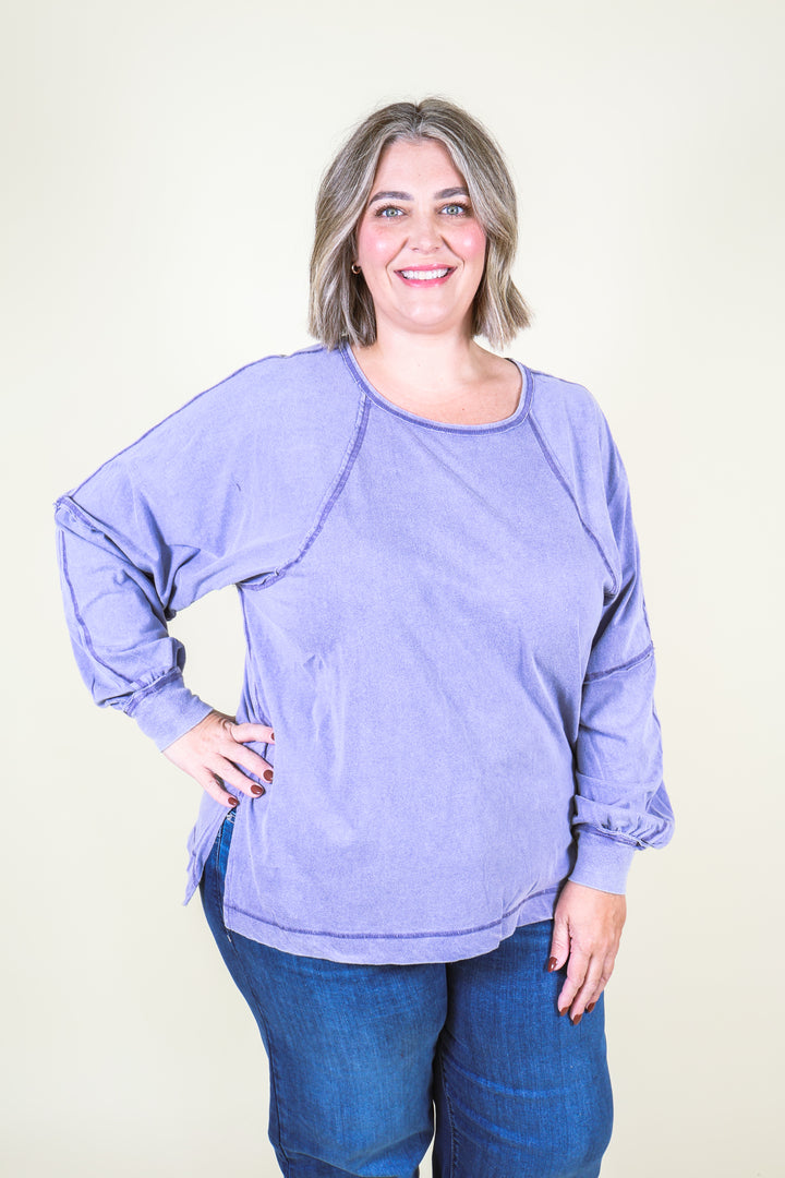 Easy Street Oversized Top - Dusty Blue