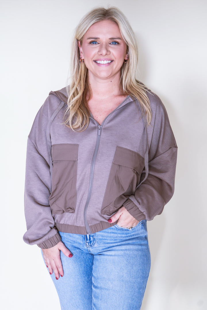 Soft Scuba Full Zip Hoodie Jacket - Cocoa