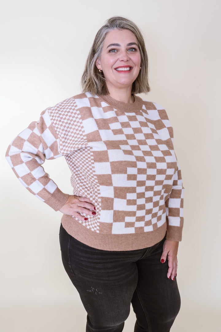 The Piper Checker Pullover - Taupe