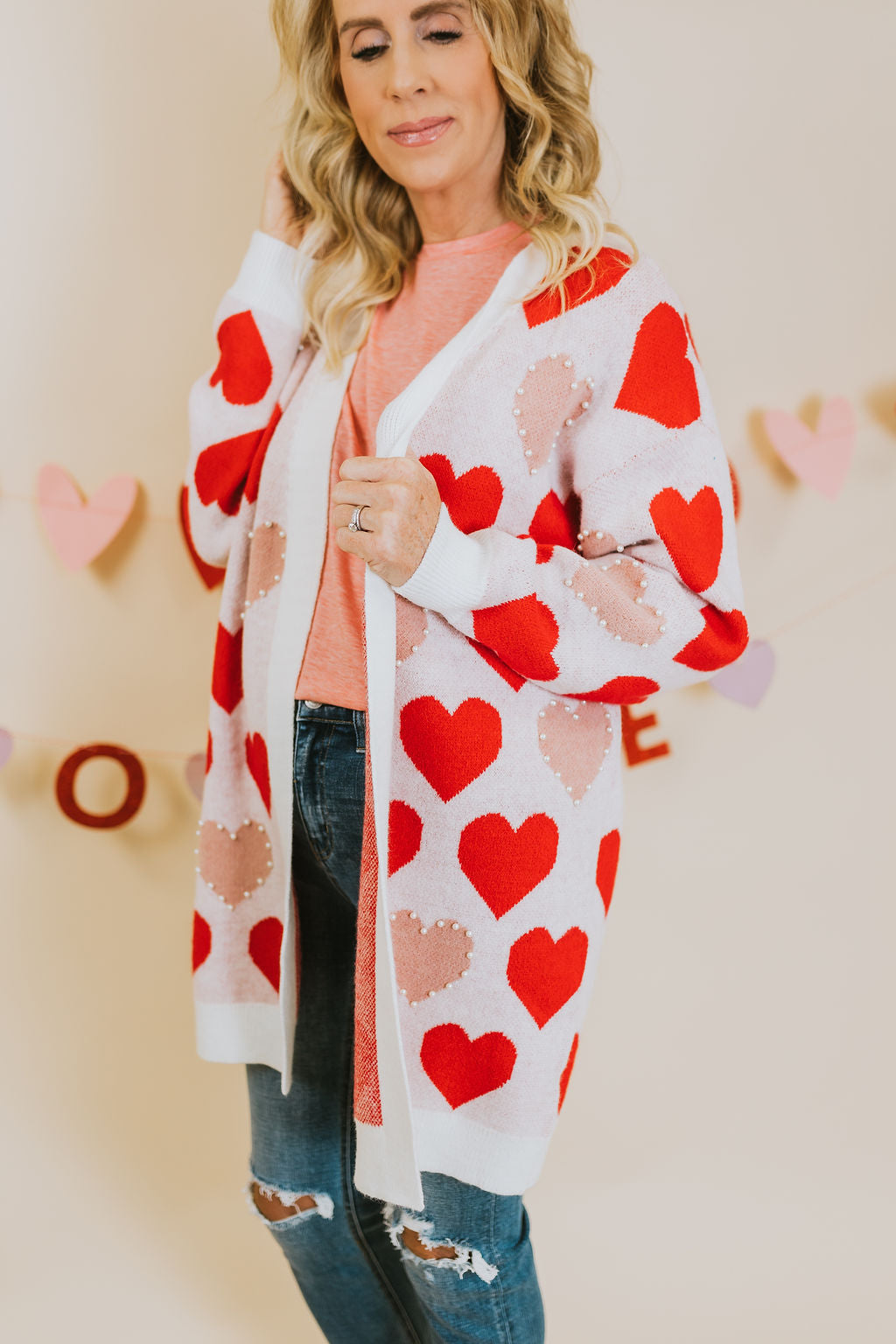 Pearly Hearts Cardigan - Red