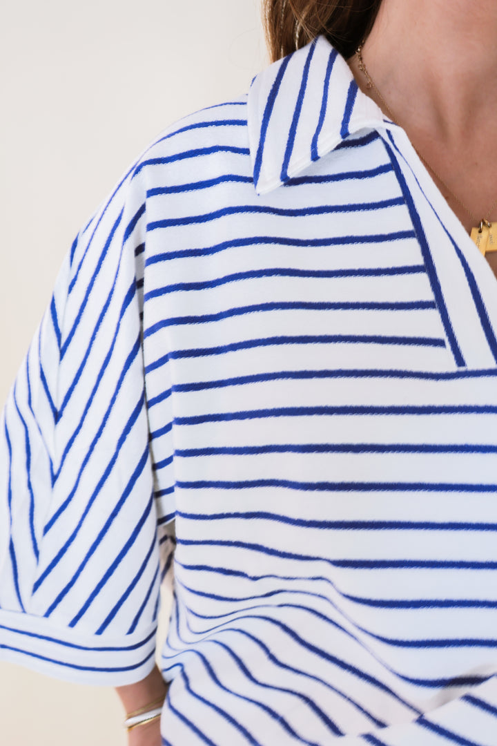 Terry Striped Two Piece Set - Navy
