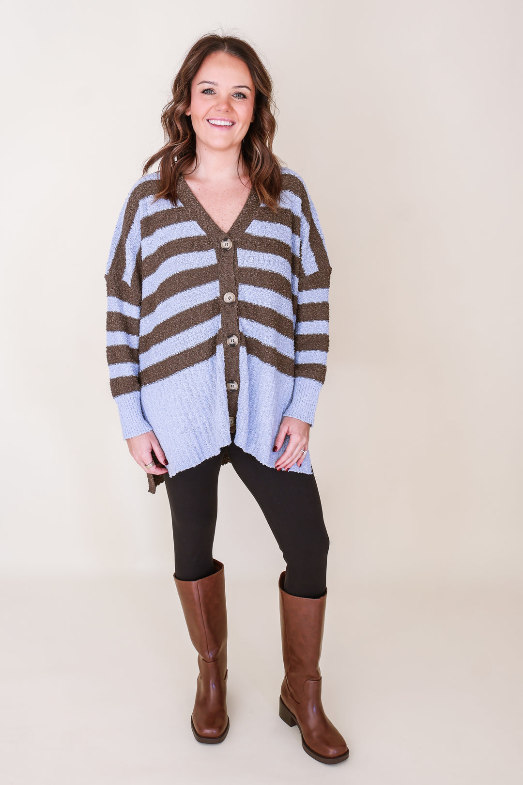 Popcorn Oversized Fit Cardigan - Blue