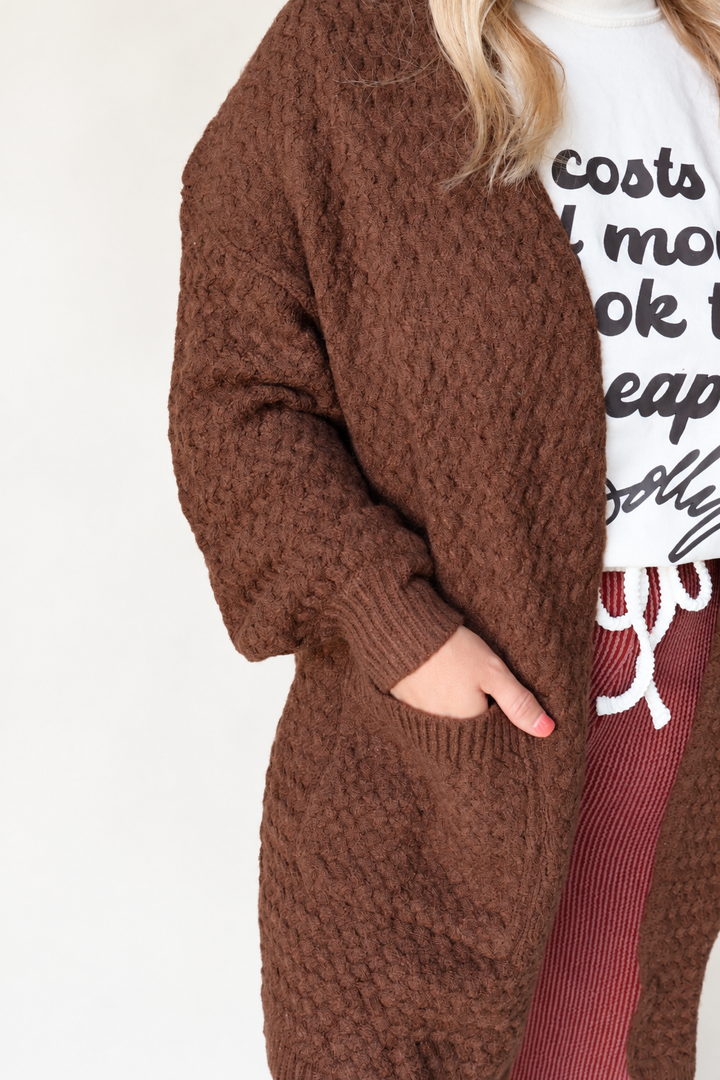Basket Weave Longline Cardigan - Mocha