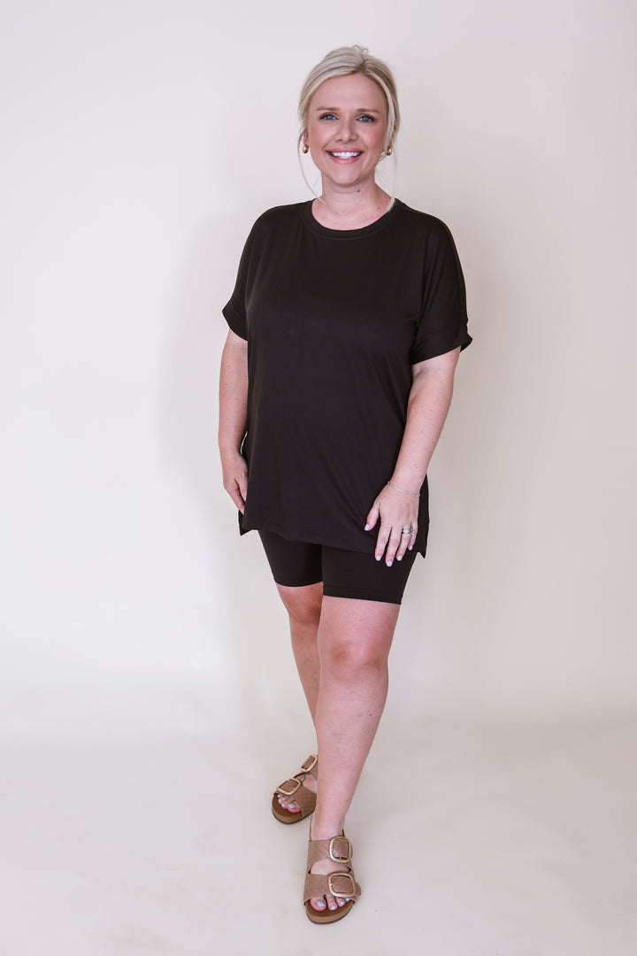 Brushed Microfiber Biker Shorts Set - Black