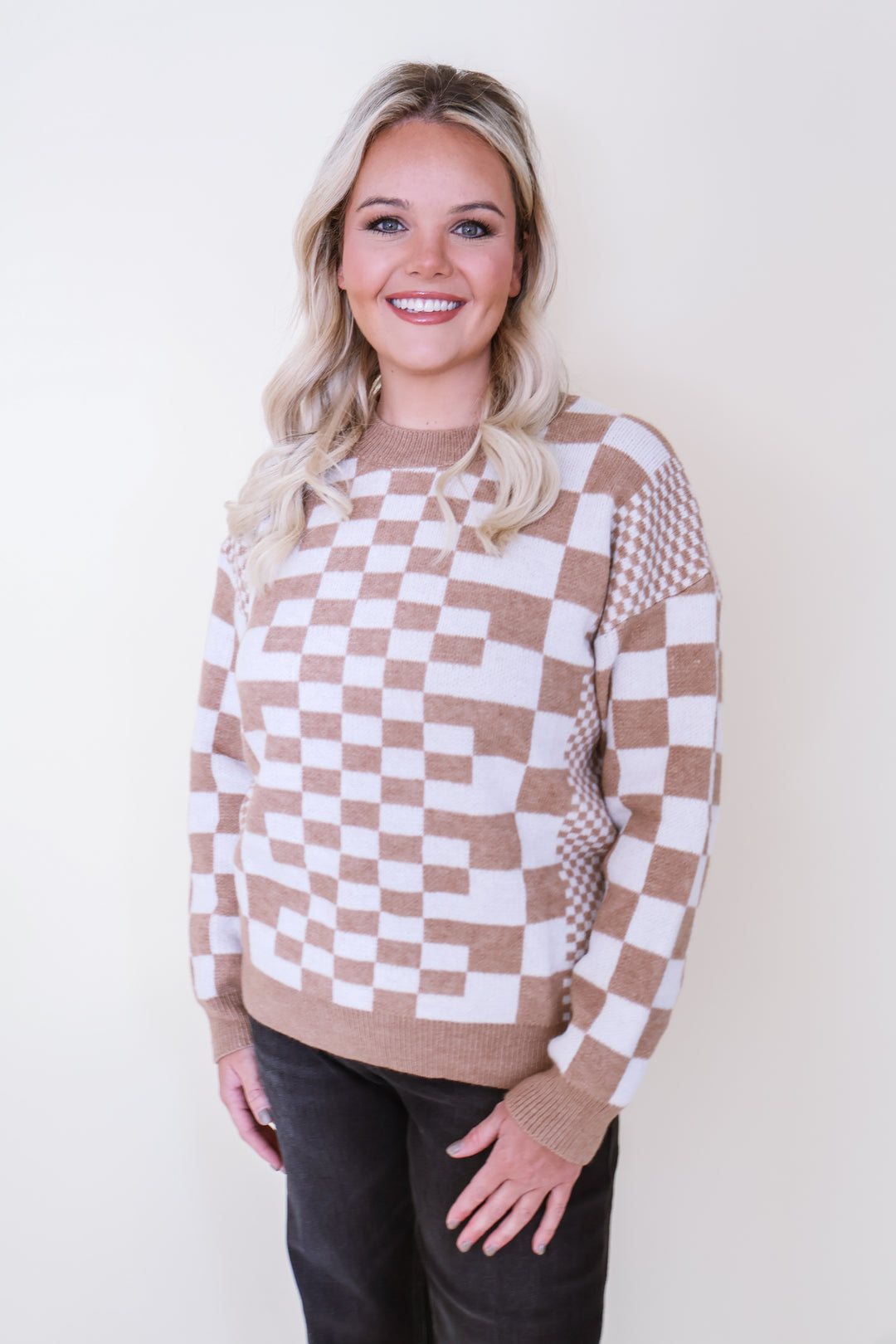The Piper Checker Pullover - Taupe