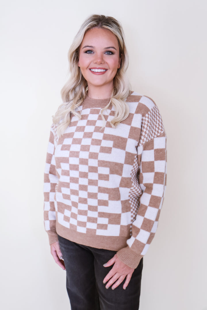 The Piper Checker Pullover - Taupe