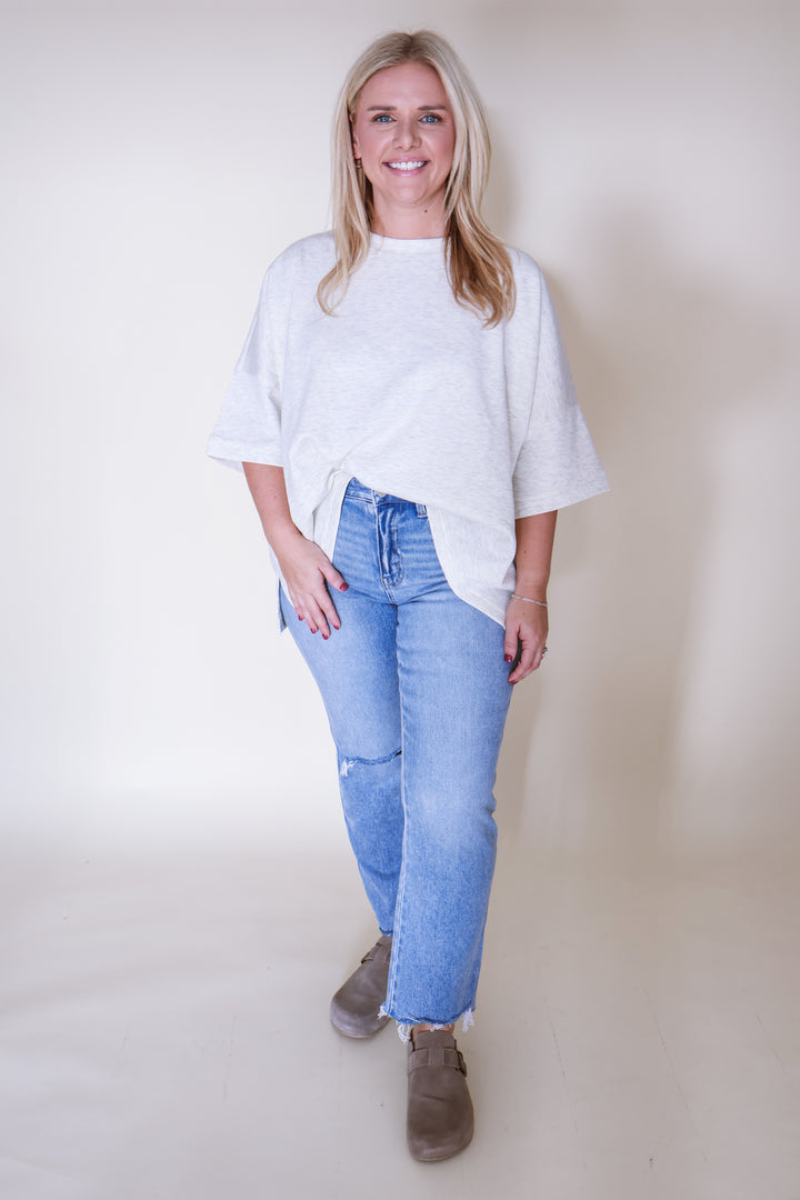 Scuba Round Neck Top with Side Slits - H Vanilla