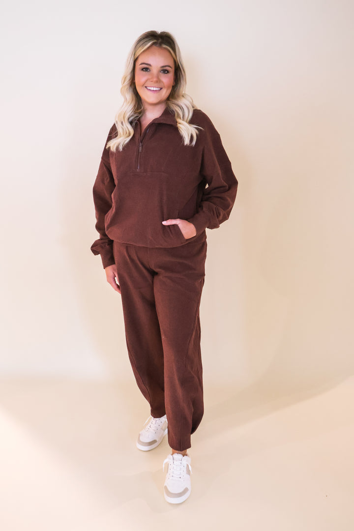 Brushed Rib Quarter Zip Pullover - Cherry