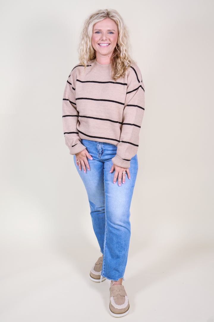 Classic Stripes Round Neck Sweater - Beige/Black