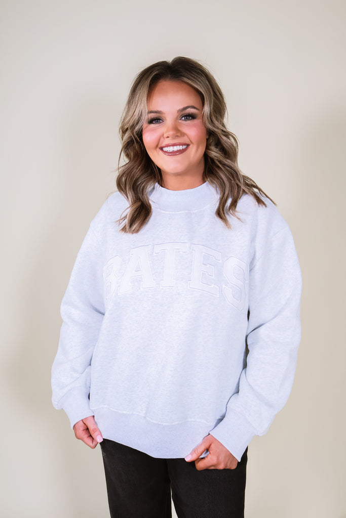 Appliqué BATES Mock Neck Sweatshirt - Heather Grey – Bates Boutique
