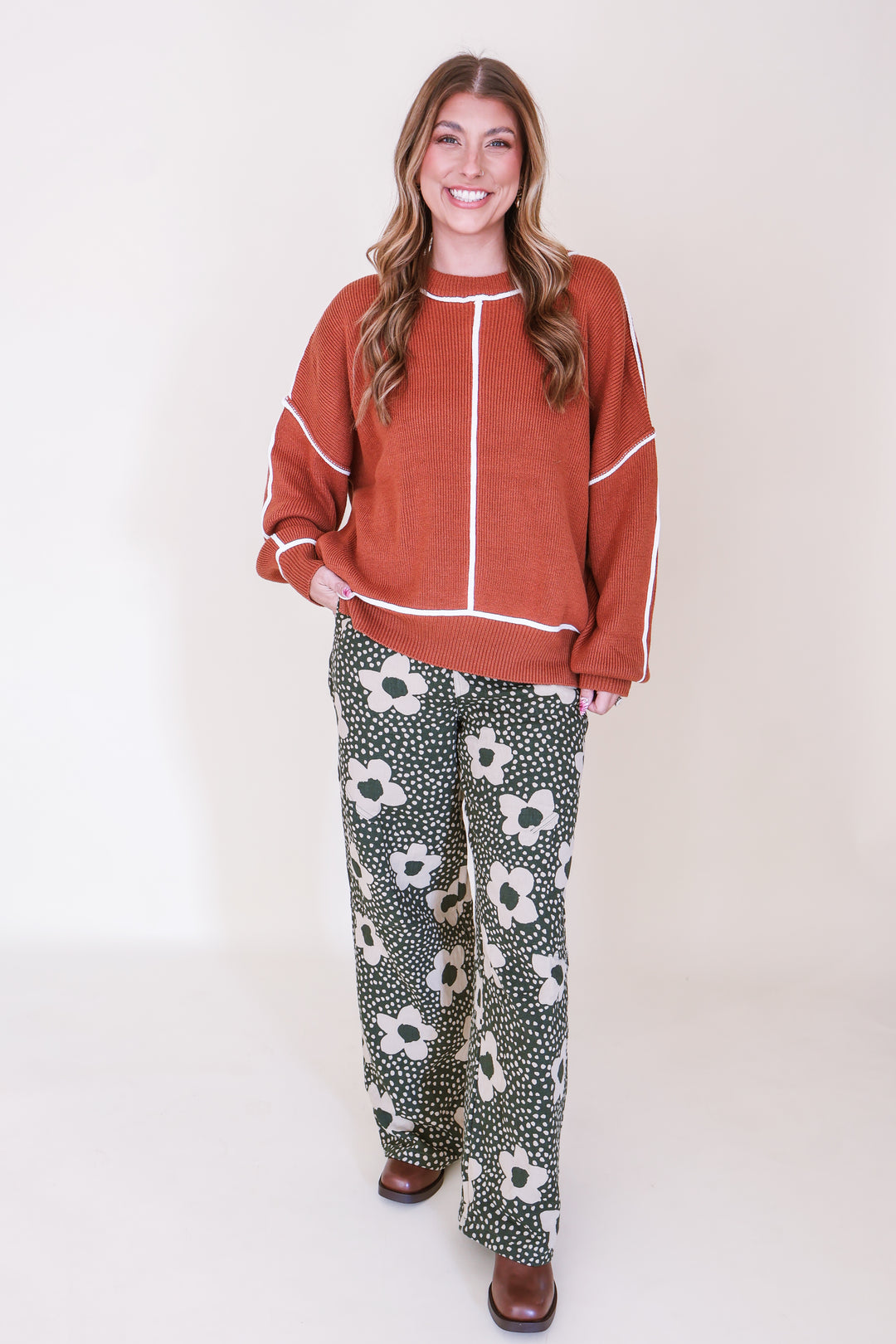 Exposed-Seam Oversized Sweater - Sunburn