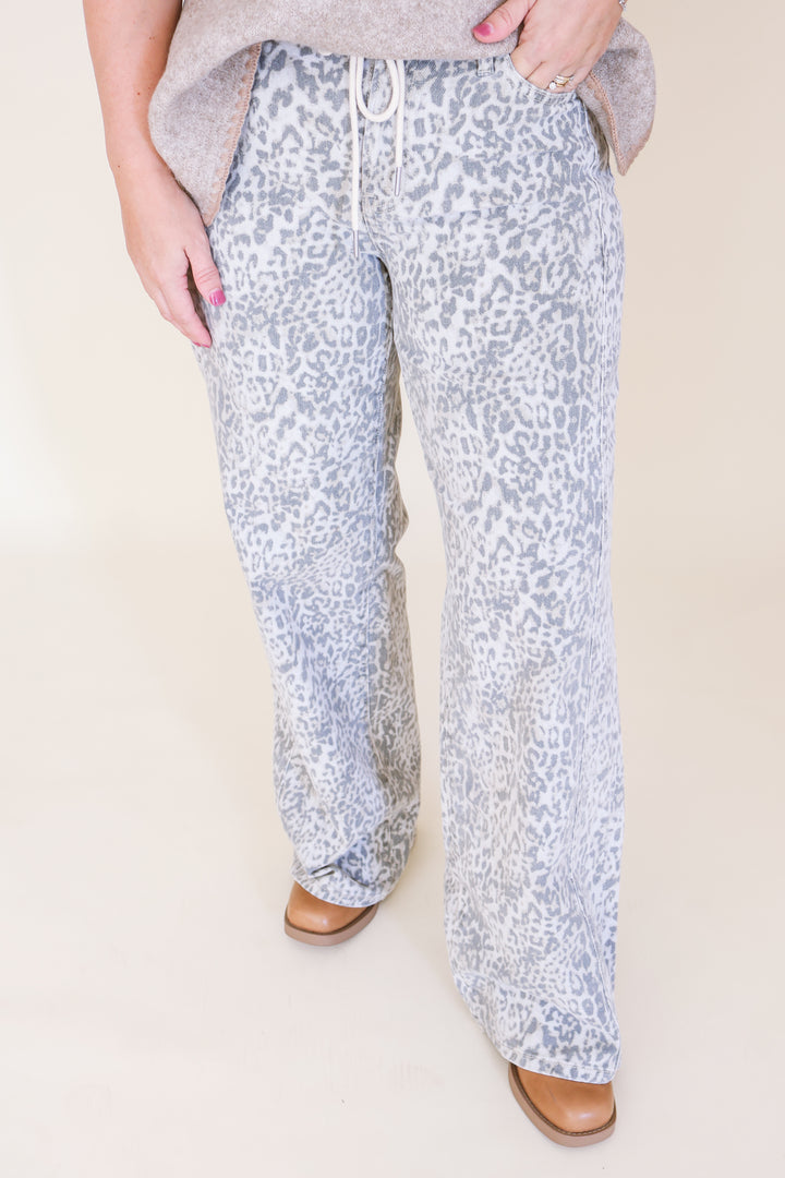 High Rise Wide Leg Leopard Jeans