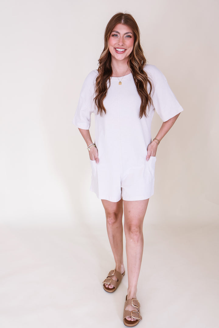 2-Way V or Scoop Neck Romper - Sand Beige