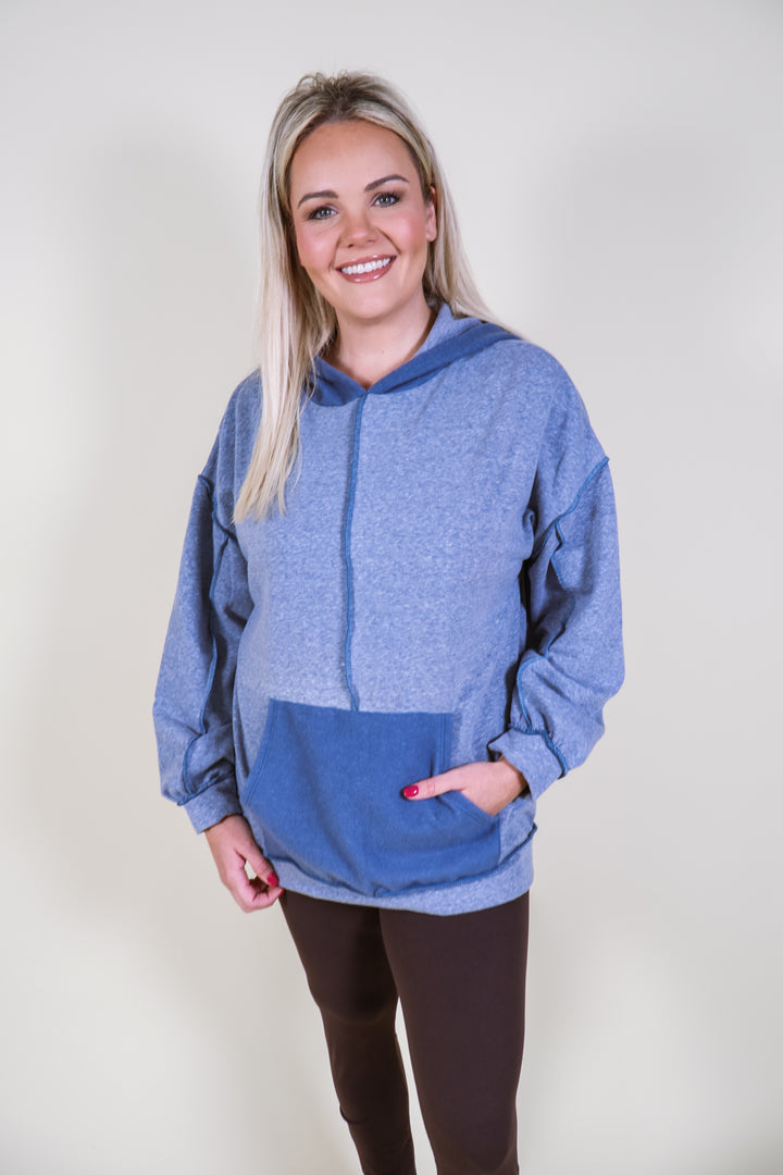 Triblend Fleece Hoodie Top - Slate Blue