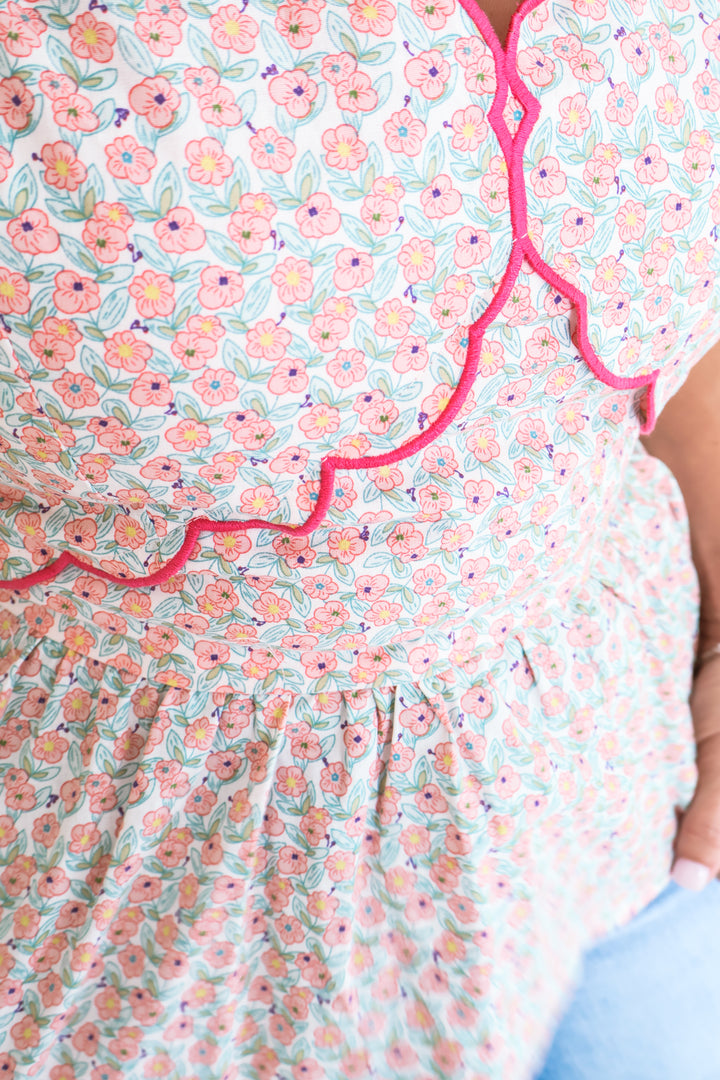 Sweet Charm Scallop Embroidered Floral Tank