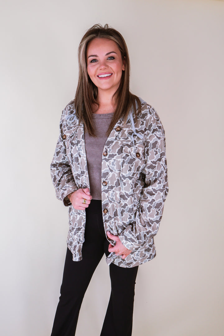 Ribbed Shacket Gray Hood - Duck Camo