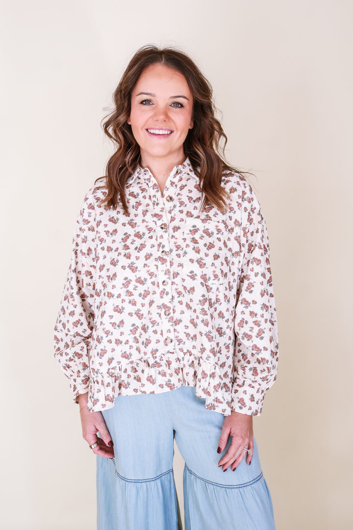Collared Floral Peplum Hem Babydoll Shirt